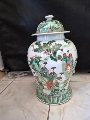 Grote pot met deksel in Chinees porselein, Famille Verte,, Antiek en Kunst