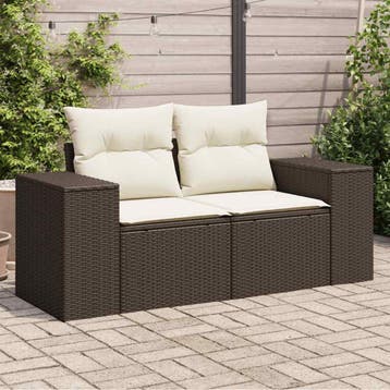 vidaXL Tuinbank 2-zits met kussens poly rattan bruin, Verzenden, Nieuw
