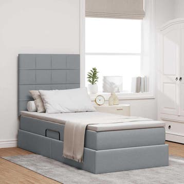 vidaXL Opslag bed met matras met opslag Lichtgrijs 90 x 190, Verzenden, Nieuw, Eenpersoons, Stof