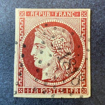 Frankrijk - Yvert 6 Cérès 1fr carmin gestempeld. TB., Gestempeld