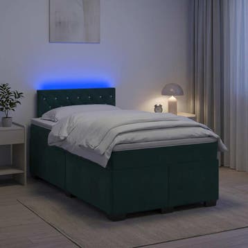 vidaXL Boxspring Bed met Matras en LED Donkergroen 120 x 200, Verzenden, Nieuw, Twijfelaar, Stof