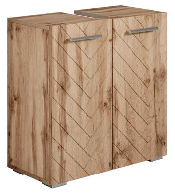 Wastafelkast Jupiter 60 x 30 cm Eiken Visgraat Badmeubel, Huis en Inrichting, Badkamer | Badkamermeubels, Verzenden, Nieuw, Wastafelkast