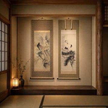 Set van 2 Japanse kakejiku-hangende rollen – Fazanten bij