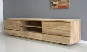 Groot modern tv-meubel 280cm Superkwaliteit massief teakhout, Teakhout, Nieuw, 200 cm of meer, Minder dan 100 cm