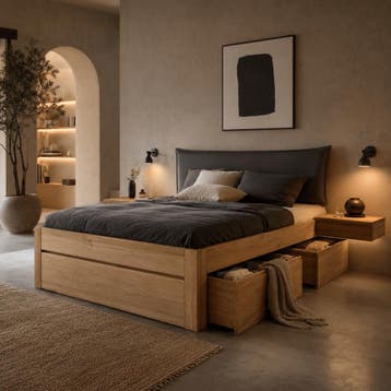 Forestales Ragnor Massief Eiken Houten Bed met Lades 45CM -, Nieuw