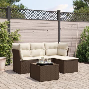 vidaXL 5-delige Loungeset met kussens poly rattan bruin, Verzenden, Nieuw, Loungeset