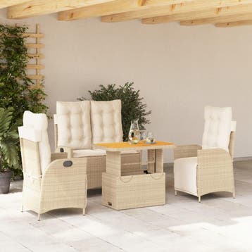 vidaXL 4-delige Tuinset met kussens poly rattan beige, Verzenden, Nieuw, 4 zitplaatsen, Tuinset