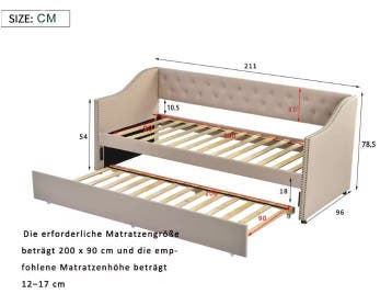 Opklapbare slaapbank 90x200 gestoffeerd dagbed, Verzenden, Nieuw