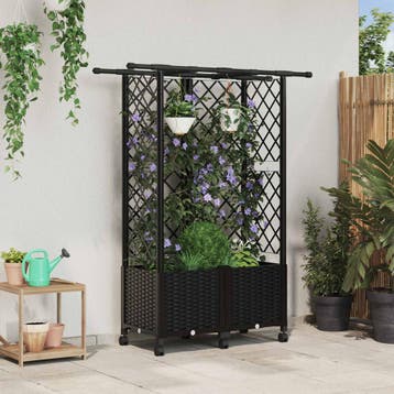 vidaXL Verhoogd Bed met Trellis en Dak Zwart 124 x 40 x 142, Verzenden, Nieuw, Minder dan 60 cm, 60 cm of meer