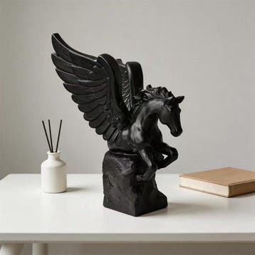 Nordic-style black winged Pegasus ornament - sculptuur, Soar