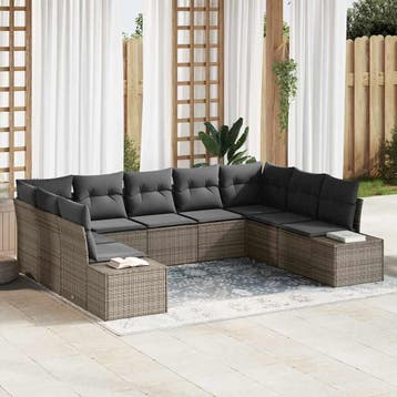 vidaXL Tuinbankenset 9 st 8-Aantal zitplaatsen Grijs, Verzenden, Nieuw, Rotan, Meer dan 8 zitplaatsen