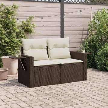 vidaXL Tuinbank 2-zits met kussens poly rattan bruin, Verzenden, Nieuw