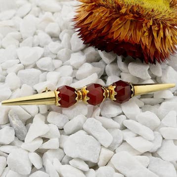 Vintage gouden broche met carneool, Gebruikt, Ophalen of Verzenden, Met edelsteen, Goud