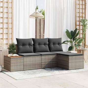 vidaXL Tuin Sofa Set 4 st Grijs Poly Rattan, Verzenden, Nieuw, Rotan, 4 zitplaatsen