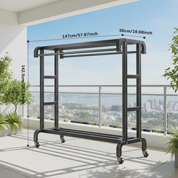Robuust Kledingrek met Wielen - Dubbele Rails & Opbergruimte, Verzenden, Nieuw