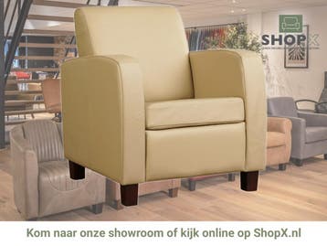 Leren fauteuil Joy - Toledo Kalahari (bruin) - Poten hout, Nieuw, Ophalen of Verzenden, Eigentijds, Klassiek, Modern, 50 tot 75 cm