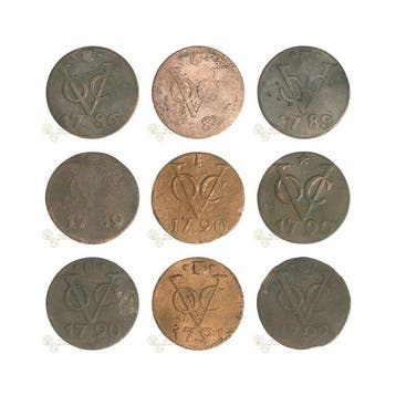 VOC - Utrecht. 1 Duit 1786 t/m 1792 (9 opeenvolgende)