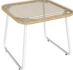 Rotan Bijzettafel met Glas – 50x50x44 cm, Weerbestendig, Tuin en Terras, Tuintafels, Verzenden, Nieuw