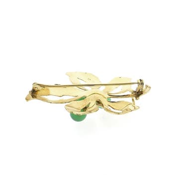 Gouden eikenblad broche met Imperial jade, Gebruikt, Ophalen of Verzenden, Met edelsteen, Goud