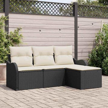 vidaXL Tuin Sofa Set 4 st Zwart poly rattan, Verzenden, Nieuw, Rotan, 4 zitplaatsen
