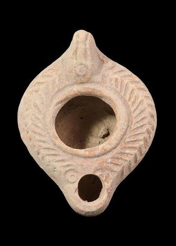 Byzantijns Terracotta Olielamp met geometrisch ontwerp