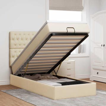 vidaXL Bed poef met matras en LEDs 90x200 cm stof, 90 cm, Eenpersoons, Verzenden, Nieuw
