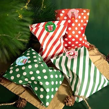 Kerst kraft papieren zakjes met stickers rood groen punt, Ophalen of Verzenden, Nieuw