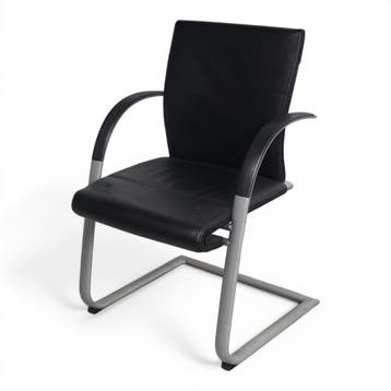 Ahrend 350 vergaderstoel, lederen bekleding, zwart-alu, Vergader- of Presentatieruimte, Ophalen of Verzenden, Gebruikt, Stoel