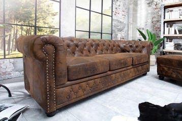 Chesterfield 3-zitsbank 205cm antiekbruin met knoopstiksel, Ophalen of Verzenden, Nieuw