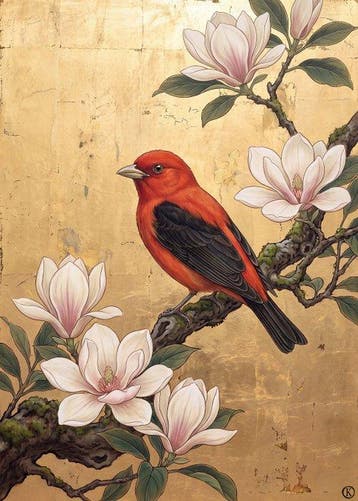 Kleury.art - [XL Canvas] Scarlet Tanager on Magnolia, Nieuw
