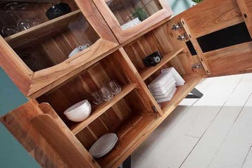 Massief dressoir AMAZONAS 140cm acacia metalen vitrinekast, Ophalen of Verzenden, Nieuw
