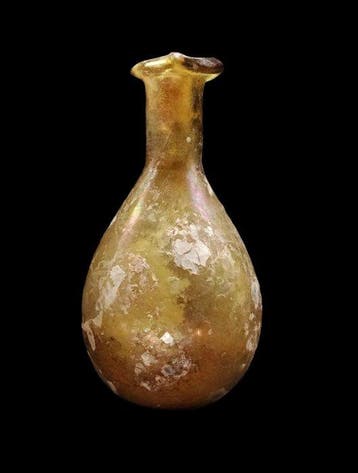 Oud-Romeins - Oenochoe van geel glas - Fles met schenktuit -