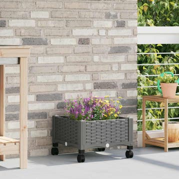 vidaXL Tuinschaal met wielen Lichtgrijs 40 x 40 x 33 cm PP, Verzenden, Nieuw, Minder dan 60 cm, 30 tot 60 cm