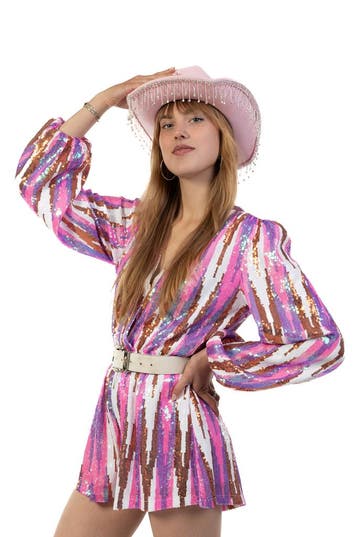 KIMU® Cowboyhoed Roze Strass Steentjes Cowboy Western Hoed D, Ophalen of Verzenden, Nieuw, Carnaval