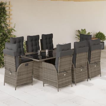 vidaXL 9-delige Tuinset met kussens poly rattan grijs, Verzenden, Nieuw, 8 zitplaatsen, Tuinset