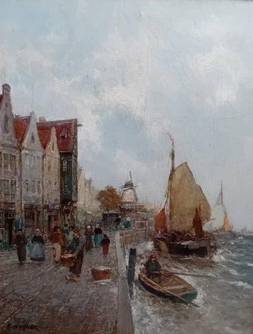K. Wagner (1859-1914) - Haven Stadsgezicht, Antiek en Kunst