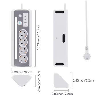 Stekkerdoos 4 Stopcontacten USB Type-C met Schakelaar, Verzenden, Nieuw