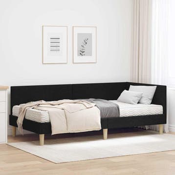 vidaXL Hoekbedframe met Matras 2 st Zwart 90 x 200 cm Stof, Eenpersoons, Verzenden, Zwart, Nieuw