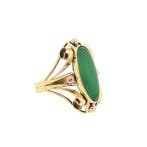 Bicolor gouden ring met jade, Sieraden, Tassen en Uiterlijk, Ringen, Gebruikt, Overige kleuren, 19 tot 20, Ophalen of Verzenden