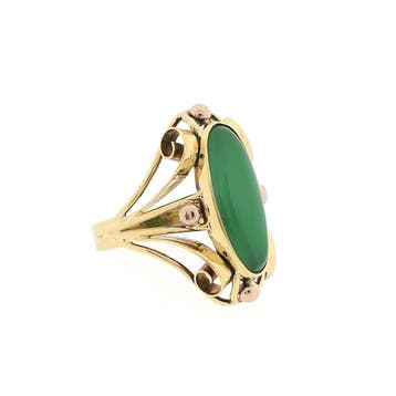 Bicolor gouden ring met jade, Gebruikt, 19 tot 20, Ophalen of Verzenden, Met edelsteen