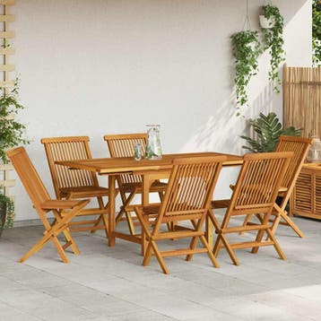 vidaXL 7-delige Tuinset massief teakhout, Verzenden, 6 zitplaatsen, Nieuw, Tuinset