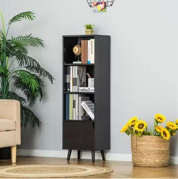 Boekenkast Zwart – 3 Planken en Kastdeur, Modern Houtlook, Verzenden, Nieuw