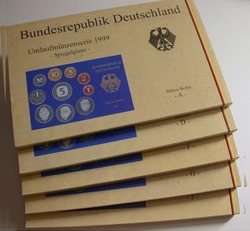 5 x 1 Pfennig 5 duitse Mark, 12,68 Dm 1999 A,d,f,g,j Kurs..., Postzegels en Munten, Verzenden