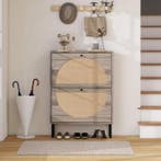 Schoenenkast Retro Grijs met Rotan en 2 Deuren – 60 cm, Verzenden, Nieuw