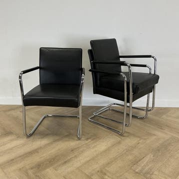 Walter Knoll Jason vergaderstoel, chroom - zwart leer, Ophalen of Verzenden, Gebruikt, Leer, Eén
