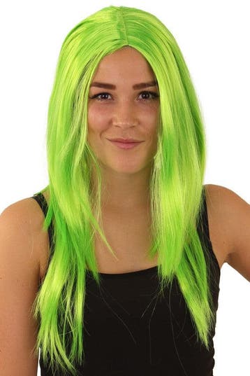 Pruik fluor groen lang haar, Verzenden, Nieuw