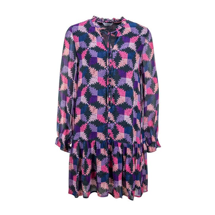 Frogbox • zigzag jurk • 36, Kleding | Dames, Jurken, Paars, Nieuw, Maat 36 (S), Verzenden