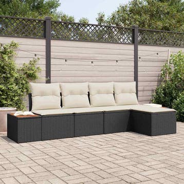 vidaXL Tuinbankenset met kussen 6 pcs Zwart en Crème, Tuin en Terras, Verzenden, Nieuw, Rotan, 6 zitplaatsen