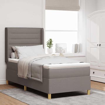 vidaXL Boxspringbed met hoofdeinde Taupe 90 x 200 cm Stof, Verzenden, Nieuw, Eenpersoons, Stof