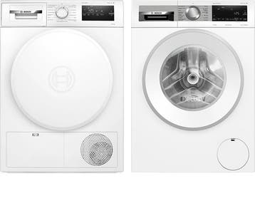Bosch Wasmachine + Bosch Droger, Witgoed en Apparatuur, Wasmachines, 1200 tot 1600 toeren, Minder dan 85 cm, 8 tot 10 kg, Nieuw